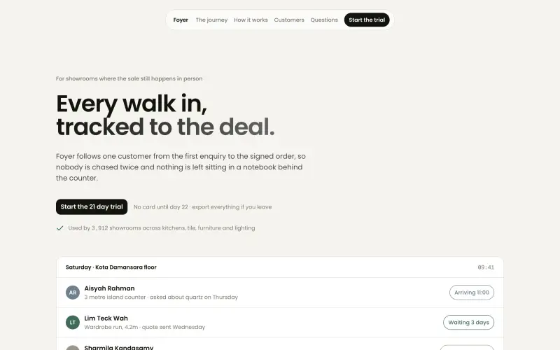 FOYER — Every Walk In, Tracked to the Deal